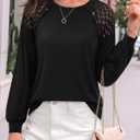 siliteelon Lace Long Sleeve Tops Dress Shirt Womens Crew Neck Loose Dressy Blouse Business Casual Work Summer 2026 Black (Black, M)