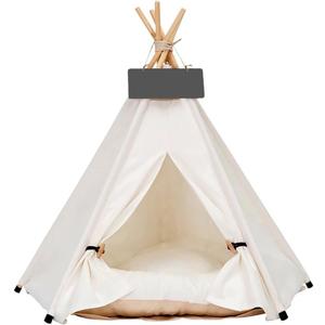 Pet Teepee Dog & Puppy Cat Tents Tipi Bed Portable Houses with Thick Cushion for Pets Up to 15lbs