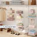Yuyetuyo 5 Tier Hanging Closet Organizer Separable Hanging Closet Shelves with 4 Hooks 2 Adjustable Dividers, Wire Storage Basket Bins for Clothing Sweaters Socks Dolls Handbags, Foldable