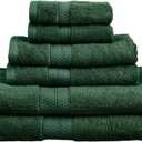 Cotton-Blend Towel Collection, Rayon from Bamboo and Cotton Towels for Shower and Bath, 6-Piece Bath, Hand, and Face Towel Set, 30" x 54",13" x 13", Solid, Hunter Green by Blue Nile Mills