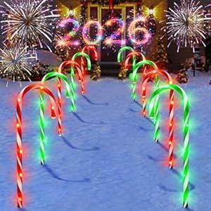 Christmas Decorations, 10 Pcs Christmas Candy Cane Lights, 21'' Solar Pathway Lights with 8 Lighting Modes, Waterproof Garden Lights for Outdoor Christmas Patio Yard Walkway Decorations(2 colors)