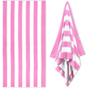 Large Oversized Beach Towel - 35 x 70 Inch Microfiber Pool Towel, Pink Striped Quick Dry Cabana Swim Towel