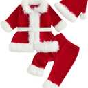 Toddler Baby Boys Girls Christmas Santa Costume Velvet Long Sleeve Jacket+Long Pants+Hat Xmas Cosplay Party Outfits (5-6 Years, Red)