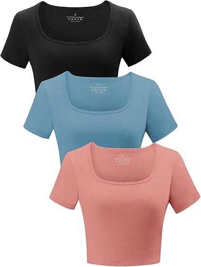 Yeawinta 2 Pack Women's Crop Tops Workout Tshirt Cotton Short Sleeve T Shirts Cropped Basic Tees, S