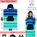 Surf Poncho Towel for Teens & Big Kids (8-14 Years,36"X26") | 100% Cotton Ultra-Absorbent Oversized Hooded Towel Robe with Pocket for Boys | Swim Cover-Up for Pool, Beach, Bath | Blue Striped Design