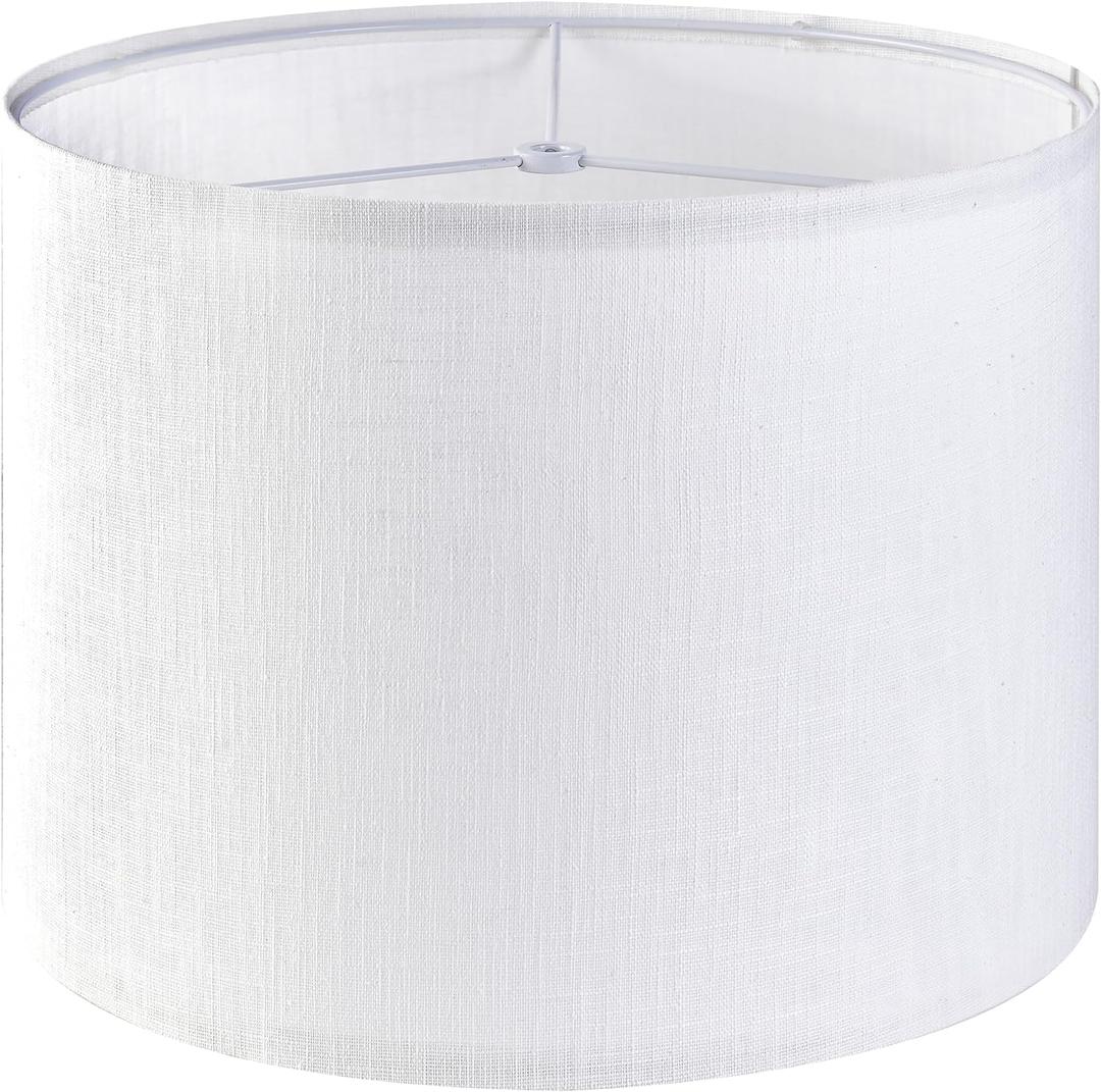 GO&SO White Textured Drum lampshade Medium Lamp Shade 13" Top x 13" Bottom x 10" High (Spider) Modern Linen Lamp Shades for Table Lamp & Bedside Lamp - Natural Linen - Lampshades Replacement