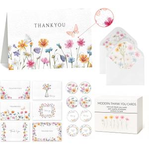 60 Embossed Thank You Cards With Envelopes,6 Elegant Floral Designs, 4x6Bulk Thank You Card Set-Thank You Notes&Stickers For All Occasions,Weddings, Business & Baby Showers