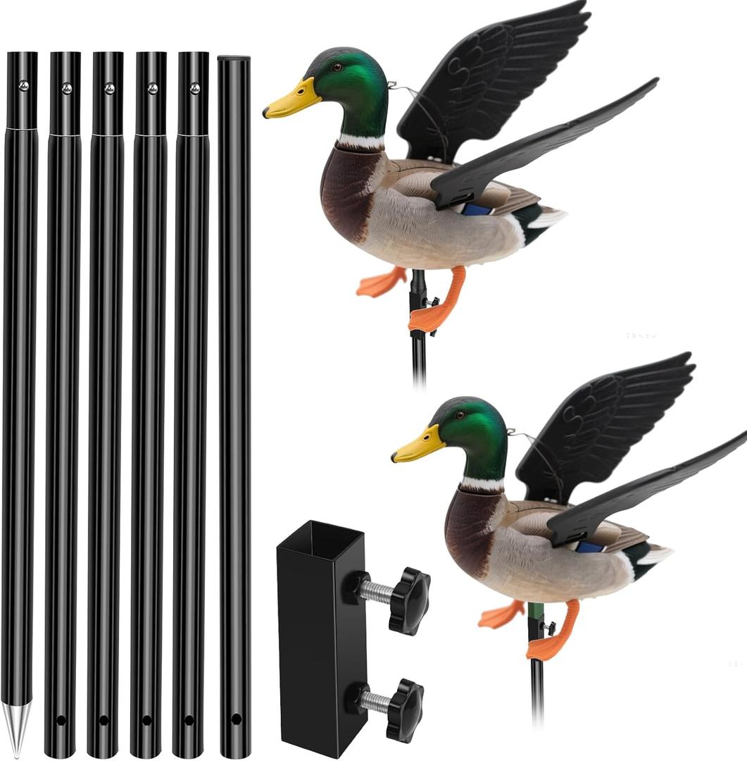 Outdoors Duck Decoy Extension Poles, 8.26Ft Adjustable Duck Hunting Pole Metal Ducks Decoy Stand Easy to Set up Hunting Accessories Works with Spinning Wing Decoys, Not Included Decoys, Black