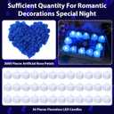 Caffox 3000Pcs Rose Petals with 36Pcs LED Tea Lights Candles, Rose Petals and Candles Set for Romantic Night, Romantic Decorations for Special Night, Valentine's Day, Wedding, Anniversary(Blue)