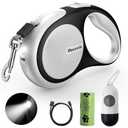 Retractable Dog Leash with LED Flashlight, Douexio Upgrade 3 in 1 Dog Leash Retractable for Small Medium Dogs Up to 66 lbs, Anti-Slip Handle (White)