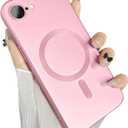 Magnetic for iPhone 16e Case, with Camera Lens Protector, Compatible with Magnetic, Slim Shockproof Bumper Soft Silicone Metallic Lustre Phone Case for iPhone 16e, Pink
