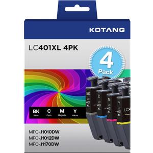 LC401XL Ink Cartridge Replacement for Brother LC401XL Ink Work with MFC-J1170DW J1010DW J1012DW Printer (Black, Cyan, Magenta, Yellow, 4 Pack)