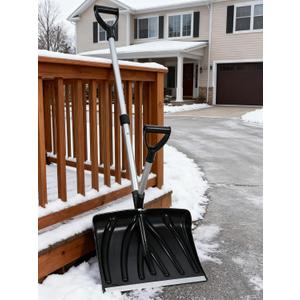 Snow Shovel, 18x13 Inch Blade with Assisted D-Ring Aluminum Handle for Efficient Shoveling, 3.5LBS Lightweight, for Driveway, Garden, Patio, Walkway & Outdoor Camping Use, Black