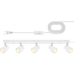 Track Lighting Plug in, 30" LED Track Light Fixtures Ceiling, White 5 Way Spotlight, Rotatable Head, Plug Wall Lights with 14.8FT Cord, Ceiling Lighting for Kitchen Hallway Bar(GU10, NO Bulb)