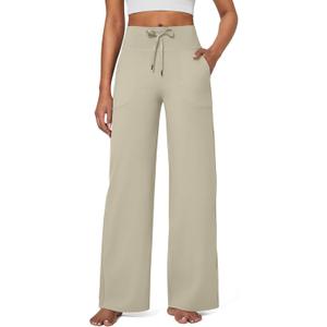 G4Free EverGoing Wide Leg Pants for Women Yoga Pants High Waist Sweatpants with Pockets Stretch Lounge Pants Comfy Workout (Beige, XXL)