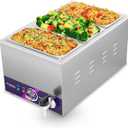 3-Pan Commercial Food Warmer with Non-Leakage Stretch-Forming Water Tank &3 of 1/3 Size GN Pan,Countertop Soup Station Bain Marie with Drain Tap for Buffet,Catering,Parties and Restaurants