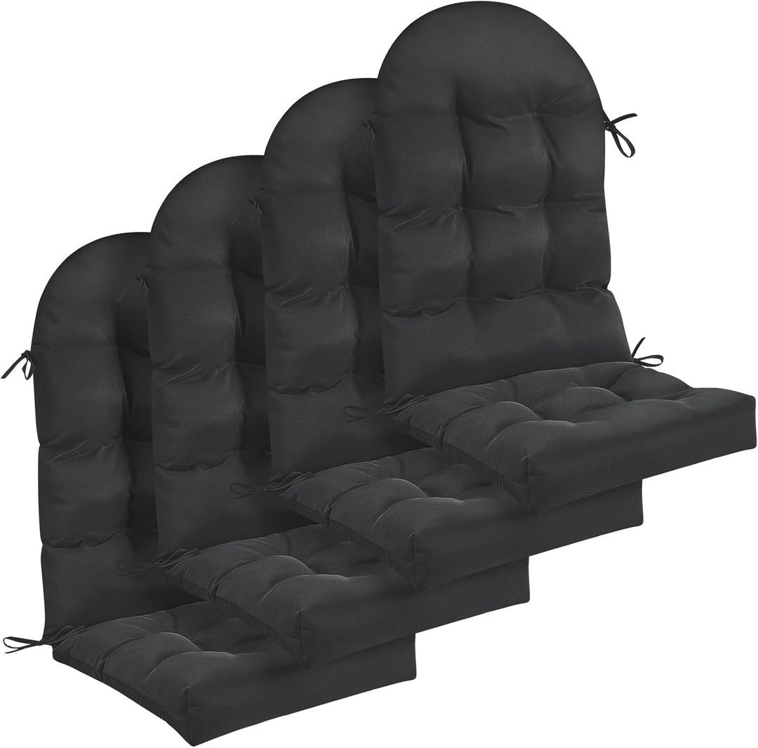 Geelin 4 Pcs Adirondack Chair Cushion High Back Patio Chair Cushion 44 x 19 x 4 Inch Tufted Weather Resistant Fade Resistant Seat Rocking Chair Cushion for Patio Rocking Chair Cushion Seat (Black)