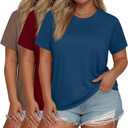 Evervibe 3 Pack Plus Size Women's T-Shirts Crew Neck Short Sleeve Tops Loose Fit Casual Summer Basic Plain Tees (XXXL)