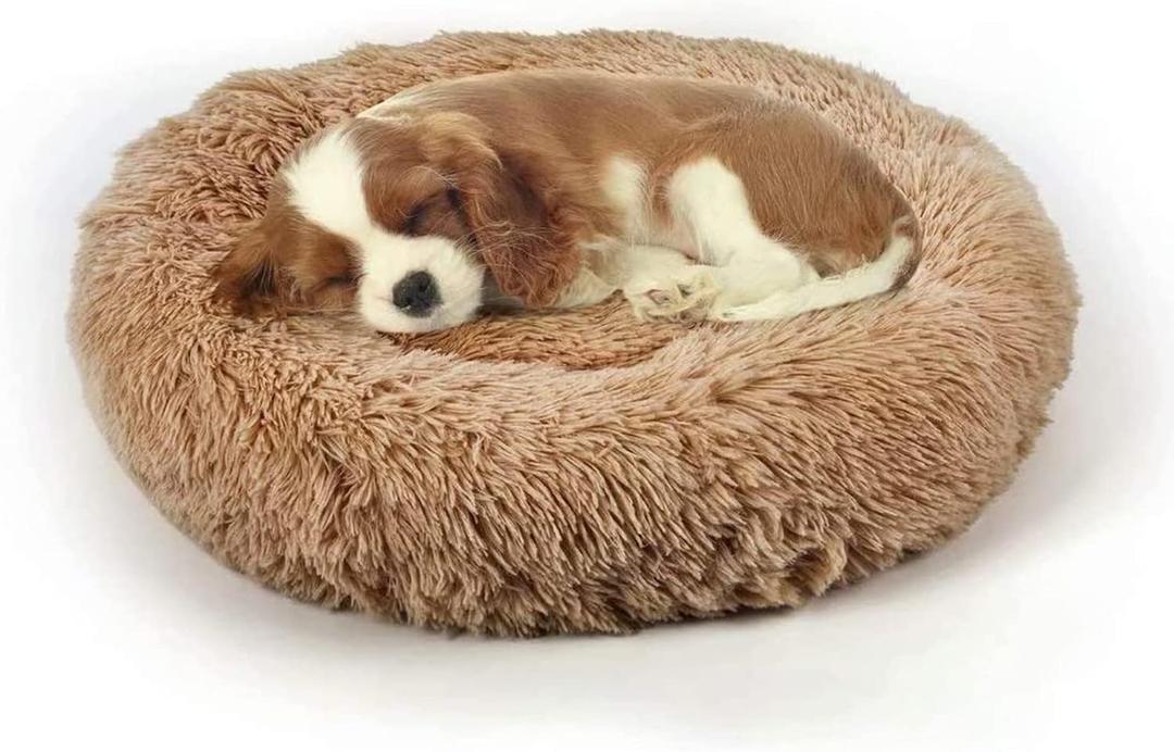 Dog Bed, Cat Calming Bed, Faux Fur Pillow Pet Donut Cuddler Round Plush Bed for Dogs and Cats 23.0"L x 23.0"W x 7.0"Th