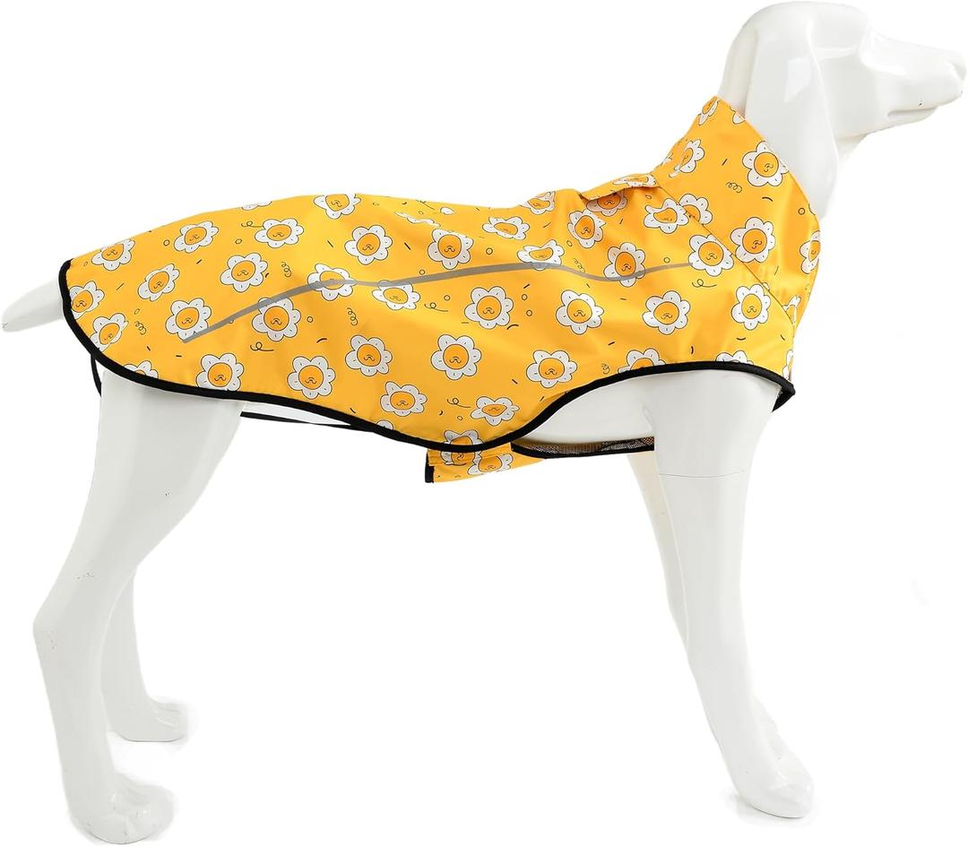 Mile High Life Dog Raincoat, Adjustable Waterproof Reflective Rain Jacket for Small Medium Large Dogs, Lightweight Breathable Pet Rain Coat with Leash Hole(Yellow Sun,L Chest 32-40")