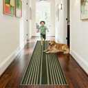 Beeiva Striped Green Runner Rug, 2x6 Washable Runner Rugs for Hallway Entryway, Mordern Stain Resistant High Traffic Geometric Non Slip Bathroom Runner Runners for Bathroom Entry Porch Bedroom