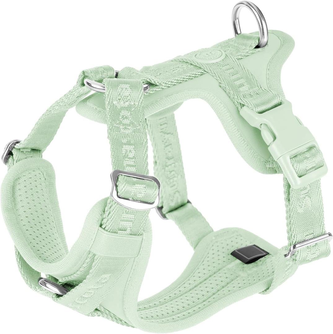No Pull Dog Harness with Lycra, Three-Point Force Dispersion & 3D Padding, Adjustable Breathable Mesh for Small Medium Large Dogs(Light Green,L)