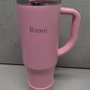 Renoj Insulated Mug 100% Spill Resistant Insulated Water Bottle for Iced Coffee & Hot Drinks - Fits Car Cup Holder, Ideal Gift, 2 Straws & Silicone Boot - FlexSlide Pink 40 oz