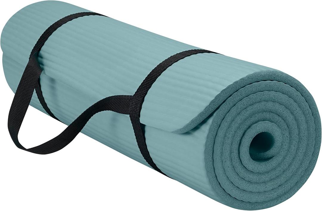 Gaiam Essentials 2/5" Thick (10mm) Yoga & Pilates, Fitness & Exercise Mat with Easy-Cinch Carrier Strap Cusion Support For Fitness and Gym Workouts