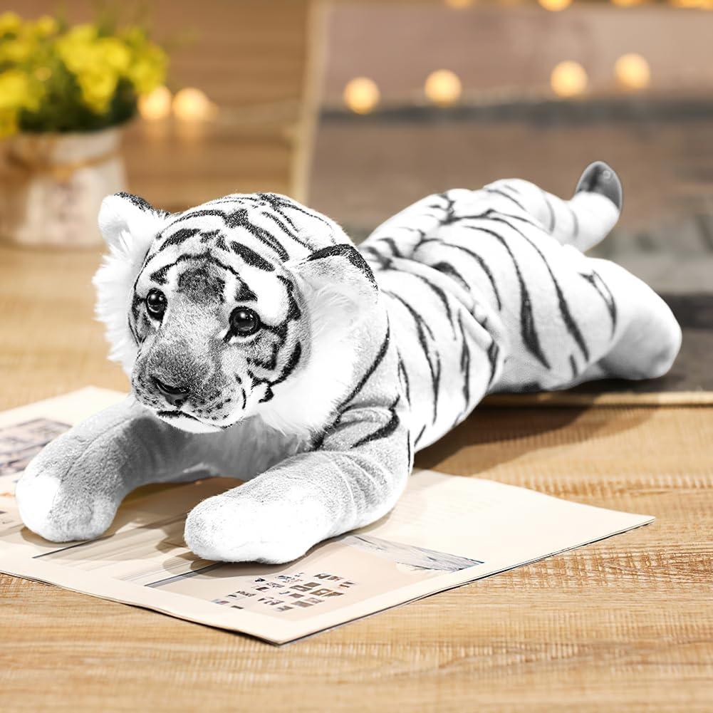 White Tiger Stuffed Animal 16" Giant Stuffed Tiger Plush Jungle Soft Plush Snow Tiger Stuffy Cute Plushie Toys Realistic Decor Birthday for Kids Boys