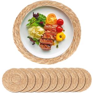 Round Woven Placemats Set of 10-13 Inch Natural Water Hyacinth Place Mats for Dining Table, Boho Farmhouse Kitchen Table Decor, Rustic Braided Table Mats for Daily Use & Holiday Table Setting
