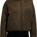 Laundry by Shelli Segal Women's Sherpa-lined Cropped Windbreaker Jacket, Wind & Water Resistant (Green, XL)