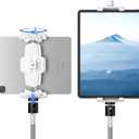 KDD iPad and Phone Tripod Mount Adapter with Ball Head, White Tablet Mount for Tripod, 360 Rotatable iPad Holder Clamp fit iPad Pro 12.9, Air Mini, Galaxy Tab, Surface Pro, Selfie (5.3-10.6)