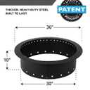 Iron Forge Tools Smokeless Firepit - 36 inch Outer/30 inch Inner Round Fire Ring Insert Liner - Heavy Duty Metal Permanent Outdoor Fire Pit Ring (36x30x10) Utility Patent Pending