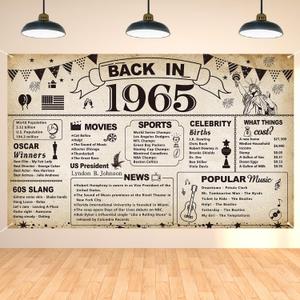 DARUNAXY 60th Birthday Party Decorations, Vintage Back in 1965 Banner 60 Year Old Birthday Party Poster Supplies Vintage 1965 Backdrop Photography Background for Men & Women 60th Class Reunion Decor