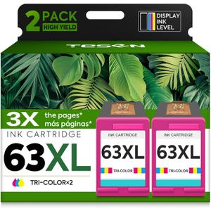 63XL Ink Cartridge Replacement for HP Ink 63 HP63 HP63XL Compatible for HP Officejet 4650 5258 5200 3830 5255 4655 4652 5252 Deskjet 3630 3634 1112 Envy 4510 4520 Printer 2-Pack Color