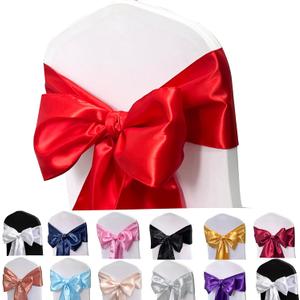 Satin Chair Sashes Bows-50PCS Chair Ribbon Ties Back Sash for Wedding Party Events Banquet Chair Cover Decoration (Red)