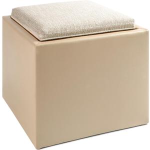 Beige Teddy Storage Ottoman, 18.5" Cube with Tray, Comfy Foot Rest and Multi-Purpose Uses, Home Decor Space Saving Solution