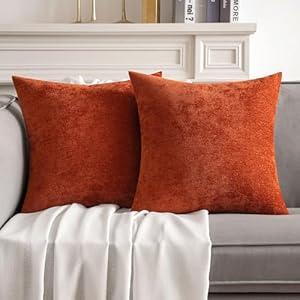 MIULEE Pack of 2 Burnt Brick Decorative Pillow Covers 20x20 Inch Soft Chenille Couch Throw Pillows Farmhouse Cushion Covers for Home Decor Sofa Bedroom Living Room