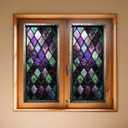 IVN Stained Glass Window Film 17.7x39.3 inch Diamond Pattern Window Privacy Film Stained Decals Static Cling Sun Blocking Decor for Home Office Windows Door Glass Partitions