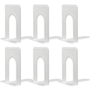 Happyhapi Metal Bookends - 3 Pairs, Heavy Book Supports for Home Office Library, White (3 pair, White)