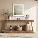 LITTLE TREE 70.87" Long Farmhouse Console Table, 2-Tier Shelf Narrow Accent Entryway Sofa Table for Living Room, Behind Couch, Hallway - Light Brown