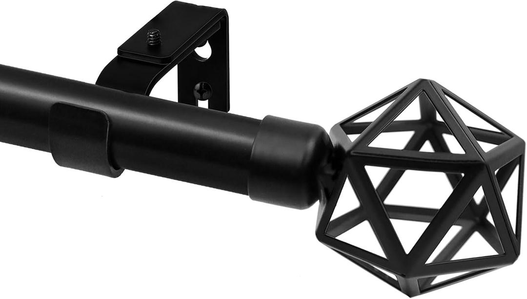 Refrze Black Curtain Rod for Windows 28 to 48 Inch, 1 Inch Heavy Duty Curtain Rods, Decorative Adjustable Curtain Rods for Living Room, Outdoor Curtain Rod for Patio, 28-48", Black