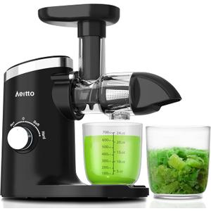 Aeitto Juicer, Cold Press Juicer with Soft & Hard Modes, Quiet Motor, Reverse Function, Juicer Machines Vegetable and Fruit, Juice Extractor machine, Easy to Clean with Brush, Black (Medium)