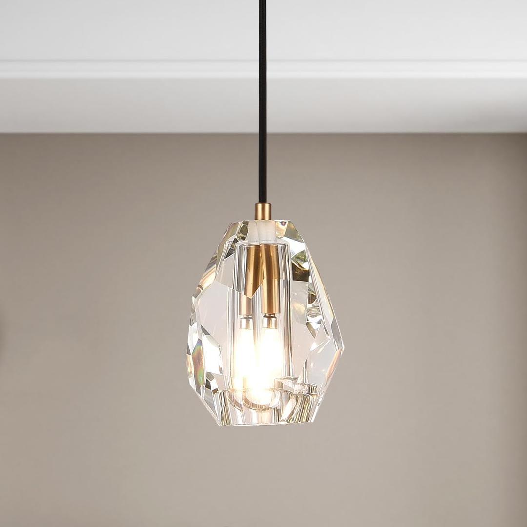 Prism Crystal Pendant Lighting, Matte Brass Ceiling Pendant Light Fixture, Modern Pendant Island Dimmable Light for Kitchen Dining Room