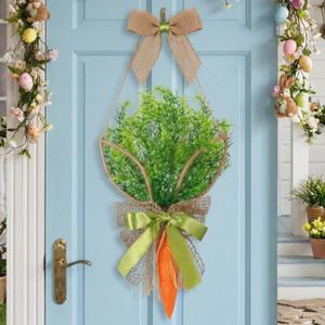 Cinnvoice Easter Wreath for Front Door Carrot Bunny Door Decoration Spring Carrot Rabbit Ear Wreath Happy Easter Hanging Wall Sign Decoration for Porch Wall Home Indoor Outdoor Holiday Decor