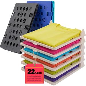 22 Pcs Clothes Organization Set - 2 Large Shirt Folding Board 27" X 23" & 20 Pack Stackable T-Shirt Organizer Trays, Durable Plastic Laundry Folder and Closet Storage System for Shirts, Pants, Towels