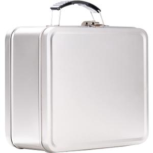 Shirin Packaging Metal Lunch Box 7.9" L x 7" W x 3.7" H Metal lunch box Metal Retro Lunch Box Vintage Lunch Pale Mini Lunch Box Tin Funny Metal Lunch Box - Silver Gray