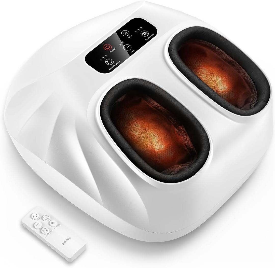 RENPHO Foot Massager Machine with Heat [2026 Upgraded], Shiatsu Foot Massager for Neuropathy, Plantar Fasciitis Massager for Men Women, Up to Size 14, FSA Eligible HSA Store Eligible Massager, White