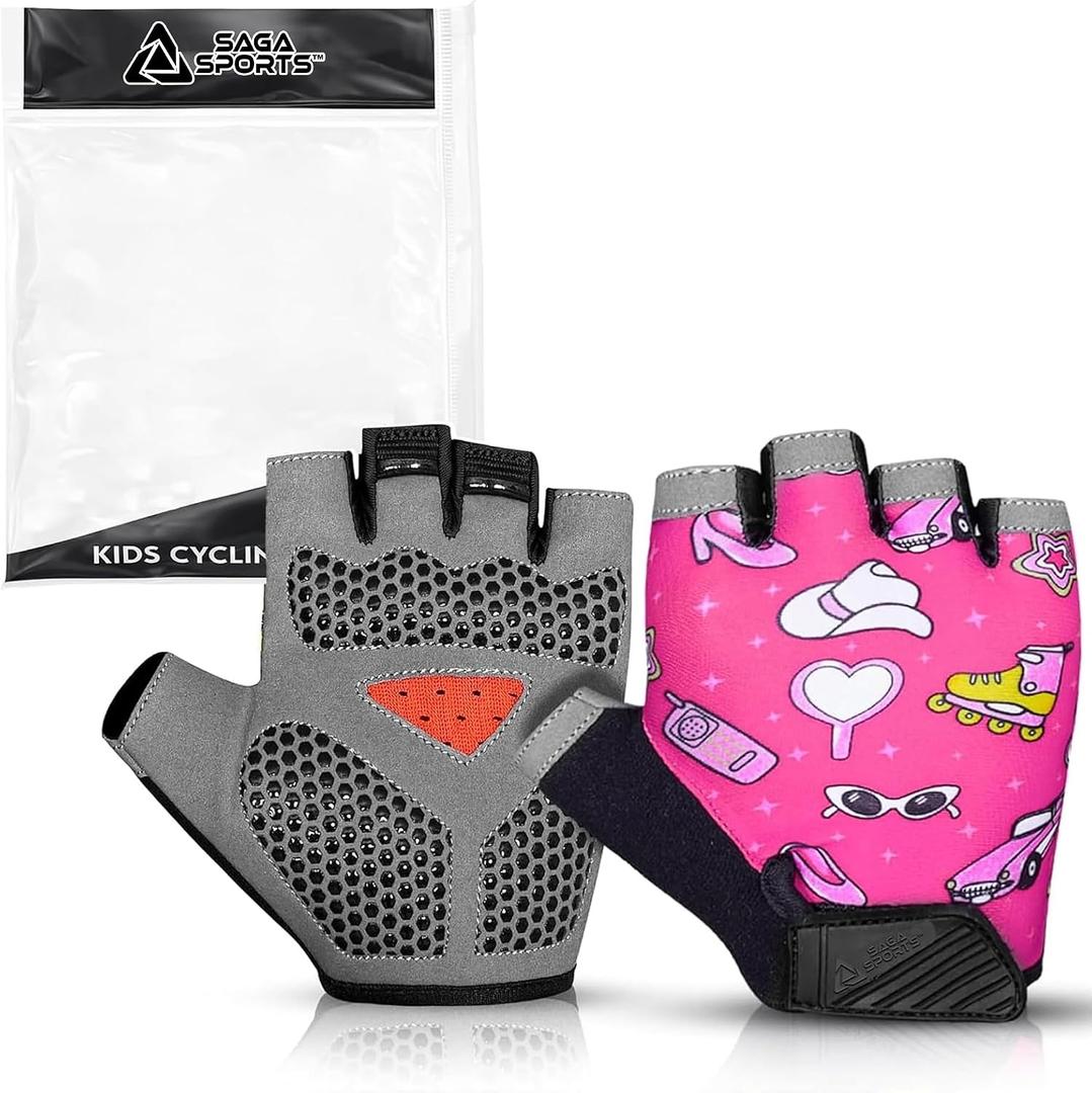 Half Finger Kids Cycling Gloves| Non-Slip, Padded, Antislip, Fingerless Kids Bike Gloves for Boys and Girls | Ideal for BMX, MTB, Gymnastics XL