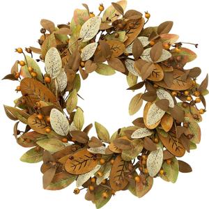 Sggvecsy Fall Wreath 19 Artificial Autumn Front Door Wreath with Wooden Dark Magnolia Leaves Pomegranate Fruits for Indoor Outdoor Home Wall Farmhouse Thanksgiving Harvest Decorations